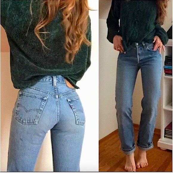 Vintage LEVI'S 501 Classic Straight Leg Ankle Jeans Blue - Picture 1 of 14